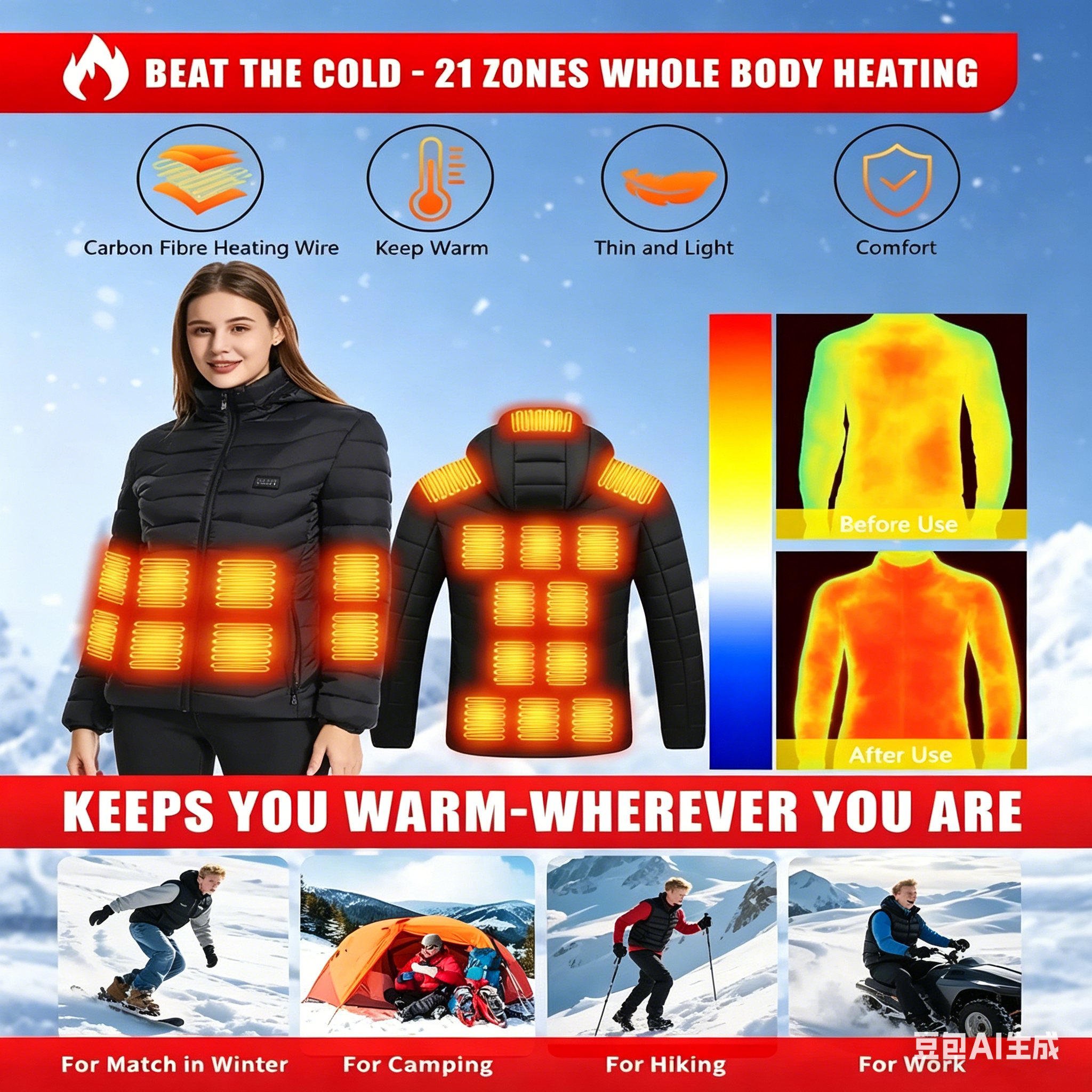 23 Areas Heating Jacket, Polye – обзор и цена Outdoor Sport Coat
